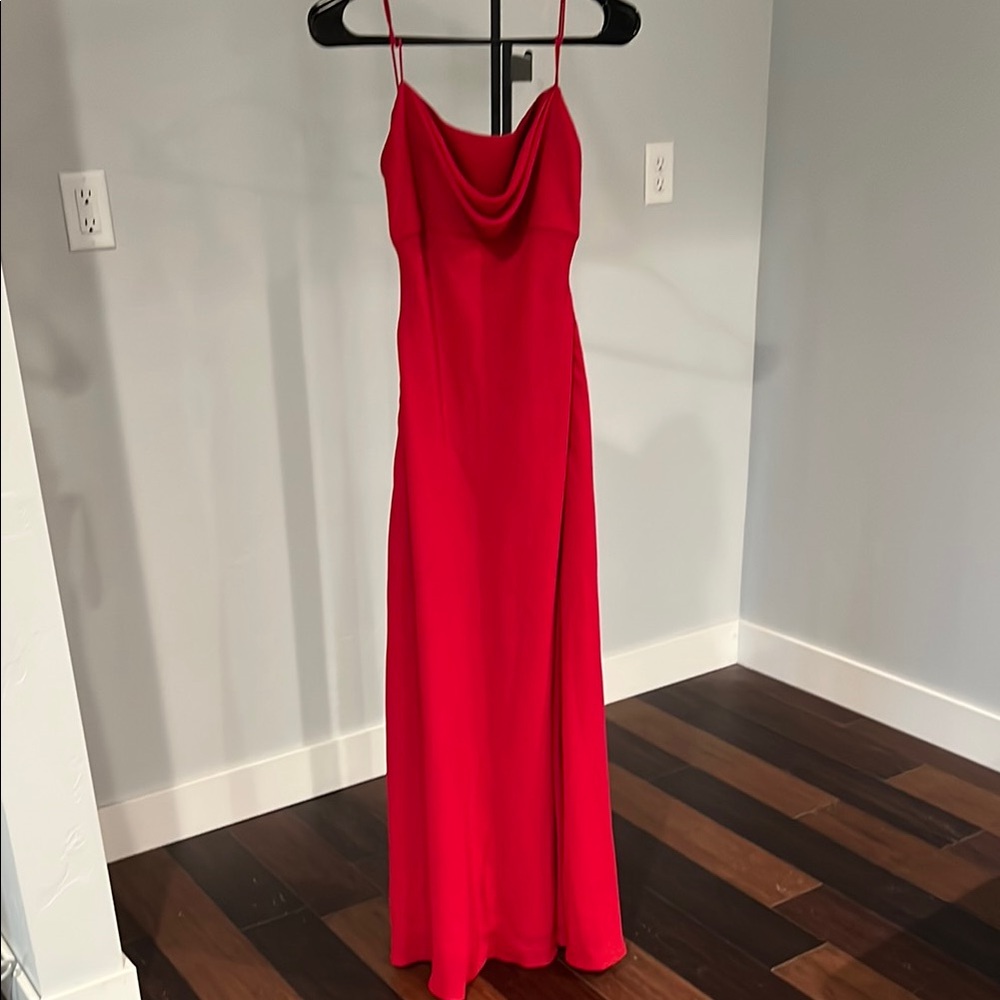 Michaelangelo Red Ruched Maxi Dress Cowl Neck